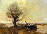 Barge Canvas Paintings - A Peasant in a Moored Barge